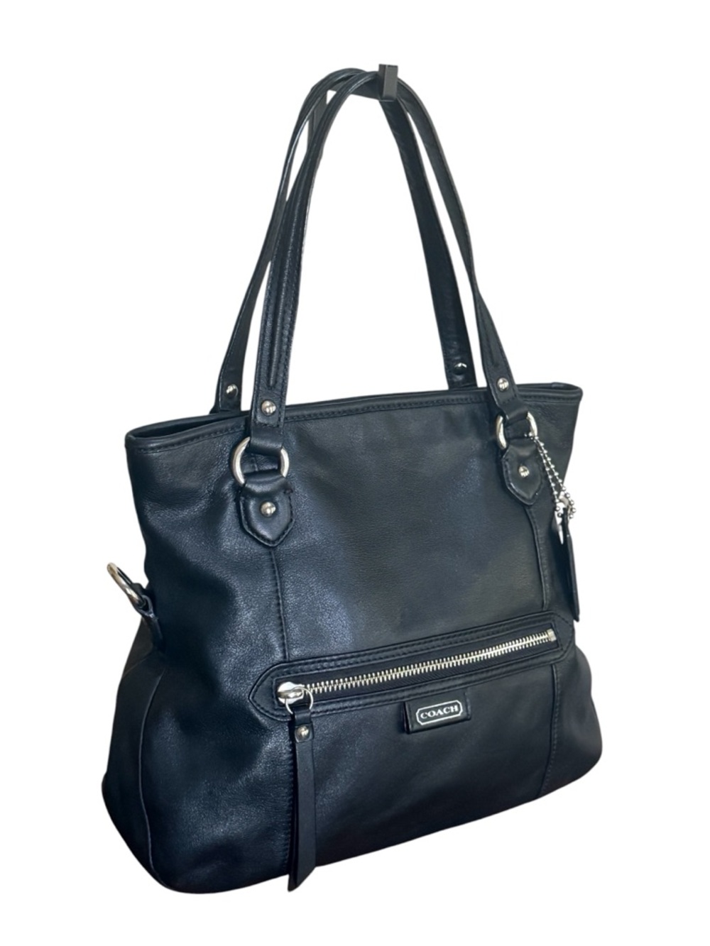 Coach Daisy Mia Black Leather Tote Bag with Front Zip Pocket! - Picture 3 of 11